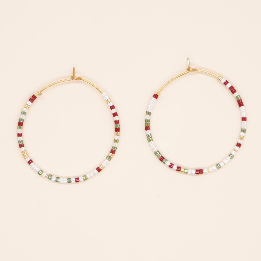 Vacation Round Colorful Glass Beaded Women's Hoop Earrings