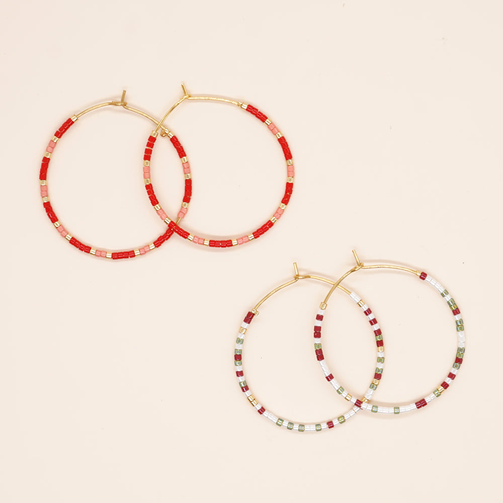 Vacation Round Colorful Glass Beaded Women's Hoop Earrings