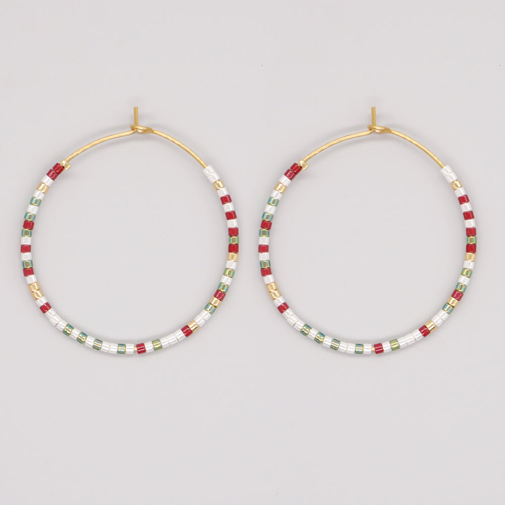 Vacation Round Colorful Glass Beaded Women's Hoop Earrings