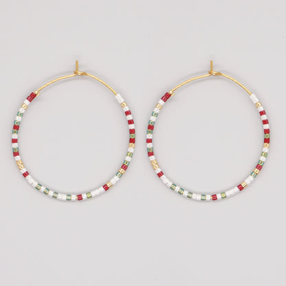 Vacation Round Colorful Glass Beaded Women's Hoop Earrings