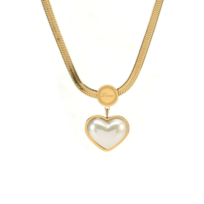 Ig Style Sweet Heart Shape Titanium Steel Plating Inlay Artificial Pearls Pendant Necklace