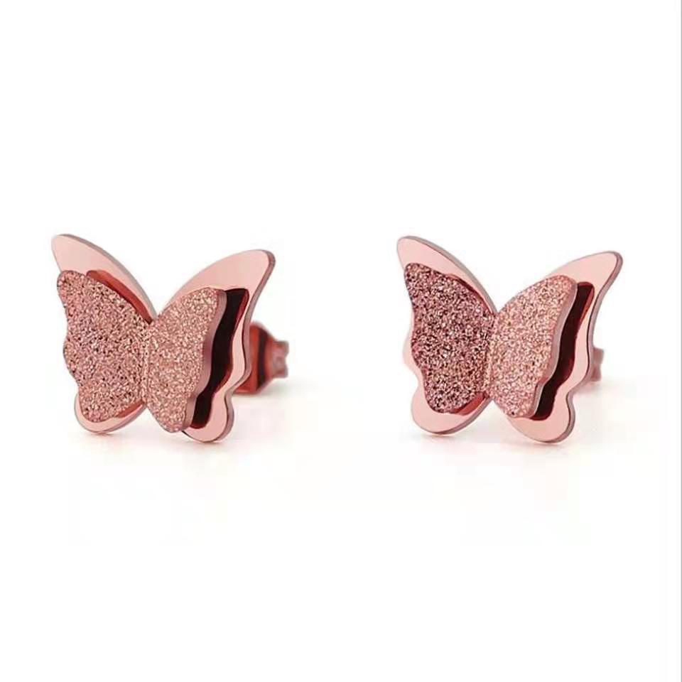 Ig Style Sweet Butterfly Stainless Steel Titanium Steel Plating 18k Gold Plated Earrings Necklace