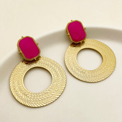 1 Pair Casual Vintage Style Circle Polishing Enamel Plating Stainless Steel Gold Plated Drop Earrings