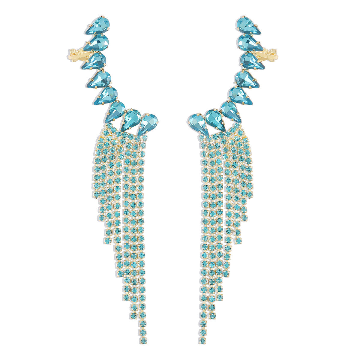 Fashion Geometric  Tassels Claw Chains Rhinestone Clip Earrings