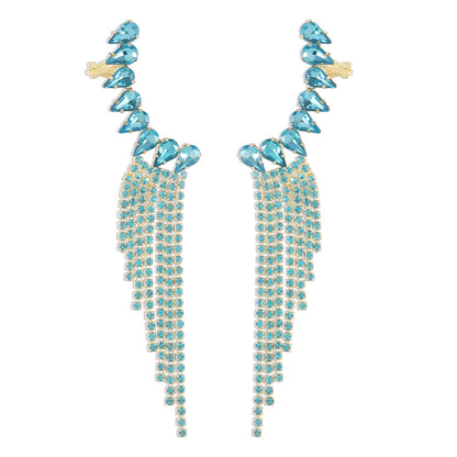 Fashion Geometric  Tassels Claw Chains Rhinestone Clip Earrings