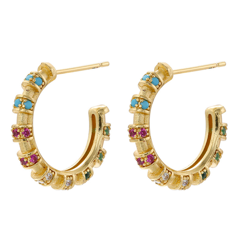 1 Pair Modern Style C Shape Plating Inlay Copper Zircon 18k Gold Plated Ear Studs