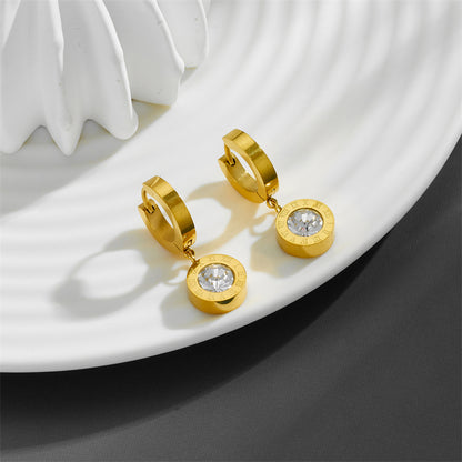 1 Pair Elegant Simple Style Round Plating Inlay Titanium Steel Diamond 18k Gold Plated Drop Earrings