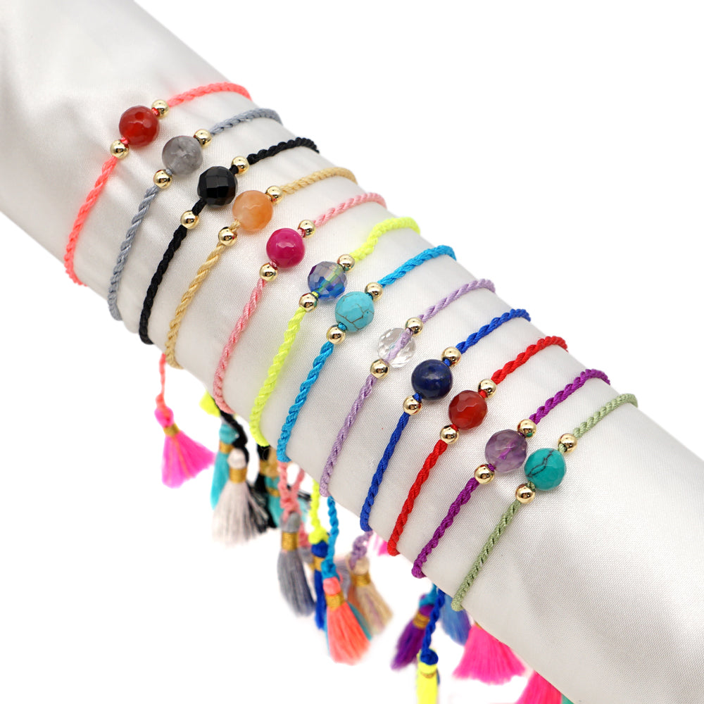 Casual Round Artificial Crystal Rope Beaded Braid Women's Bracelets