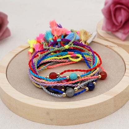 Casual Round Artificial Crystal Rope Beaded Braid Women's Bracelets