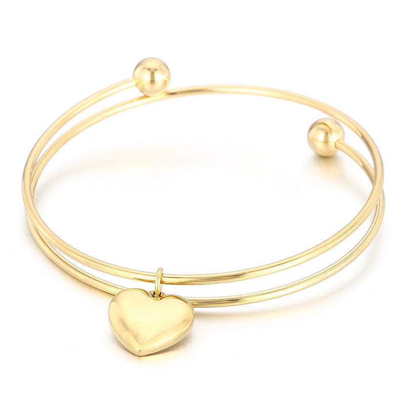 Modern Style Heart Shape Stainless Steel Titanium Steel Plating 18k Gold Plated Bangle