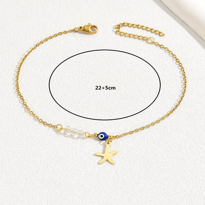 Wholesale Jewelry Casual Vacation Devil's Eye Starfish Stainless Steel 18k Gold Plated Anklet