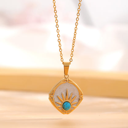 Retro Classic Style Sun Eye Titanium Steel Enamel Plating Inlay Rhinestones Gold Plated Necklace