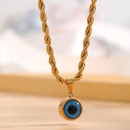 Retro Classic Style Sun Eye Titanium Steel Enamel Plating Inlay Rhinestones Gold Plated Necklace