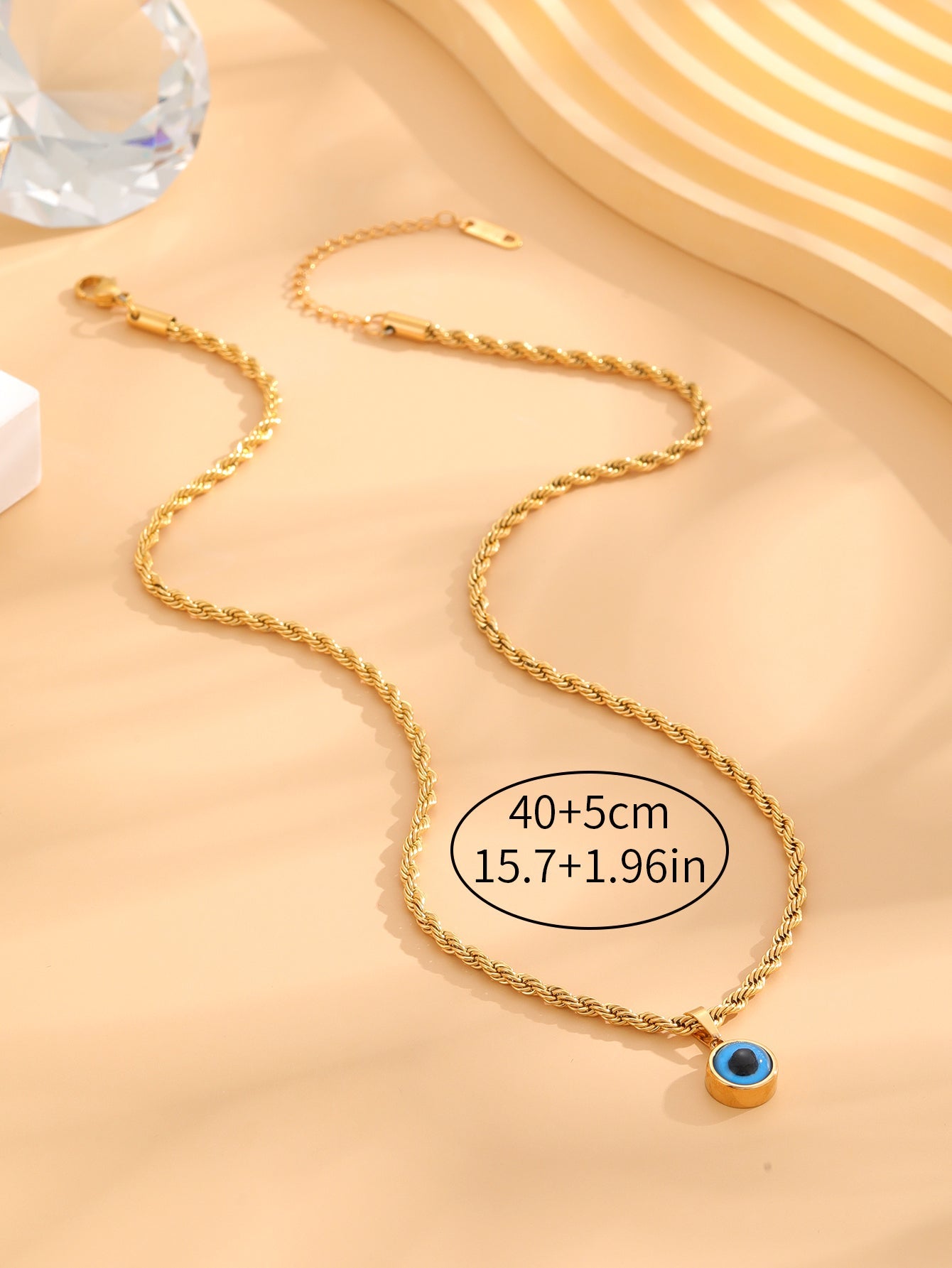 Retro Classic Style Sun Eye Titanium Steel Enamel Plating Inlay Rhinestones Gold Plated Necklace