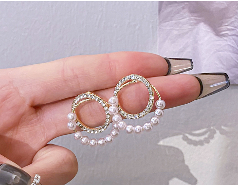 1 Pair Lady Pearl Plating Inlay Alloy Artificial Diamond Drop Earrings