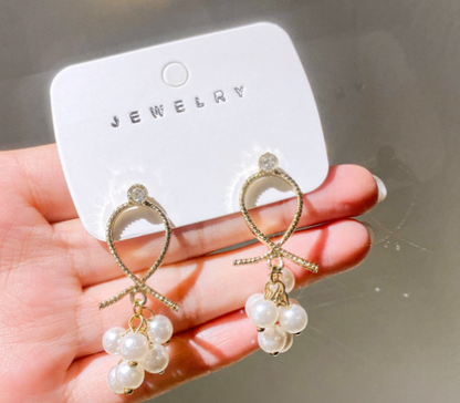 1 Pair Lady Pearl Plating Inlay Alloy Artificial Diamond Drop Earrings