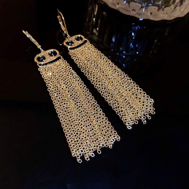 Fashion Geometric Copper Tassel Artificial Pearls Drop Earrings 1 Pair