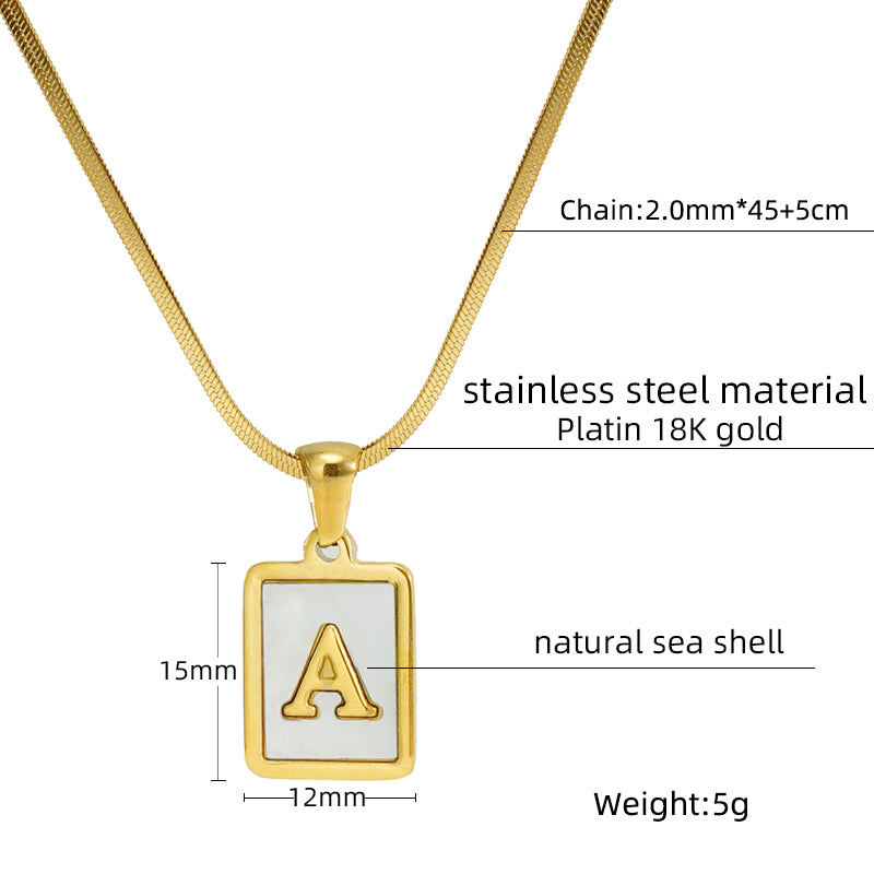 Casual French Style Letter Stainless Steel Plating Inlay Shell 18k Gold Plated Pendant Necklace