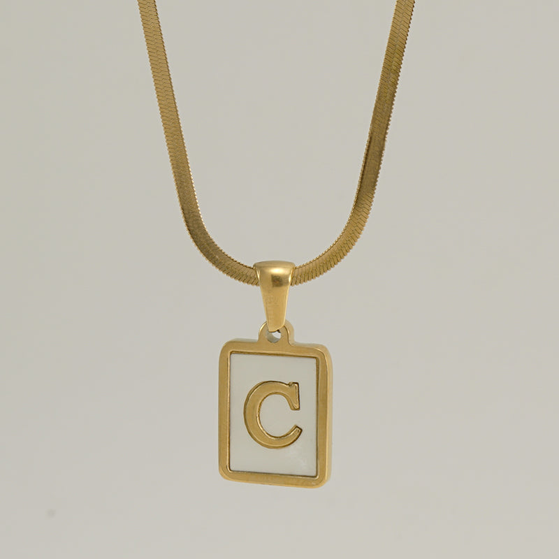 Casual French Style Letter Stainless Steel Plating Inlay Shell 18k Gold Plated Pendant Necklace