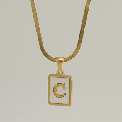 Casual French Style Letter Stainless Steel Plating Inlay Shell 18k Gold Plated Pendant Necklace