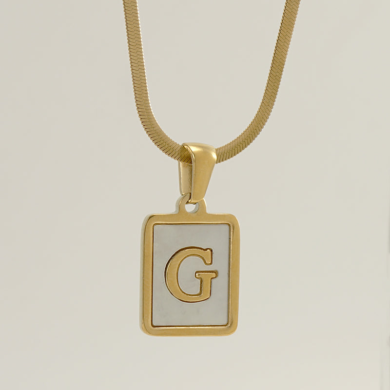 Casual French Style Letter Stainless Steel Plating Inlay Shell 18k Gold Plated Pendant Necklace