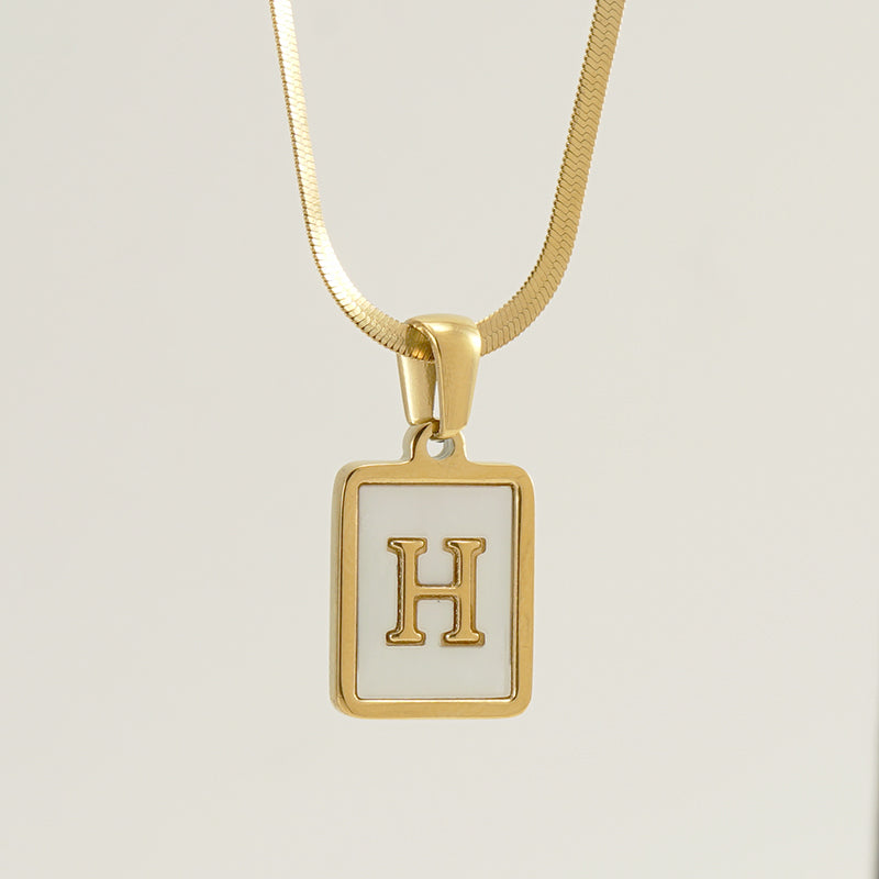 Casual French Style Letter Stainless Steel Plating Inlay Shell 18k Gold Plated Pendant Necklace