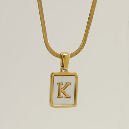 Casual French Style Letter Stainless Steel Plating Inlay Shell 18k Gold Plated Pendant Necklace