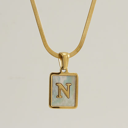 Casual French Style Letter Stainless Steel Plating Inlay Shell 18k Gold Plated Pendant Necklace