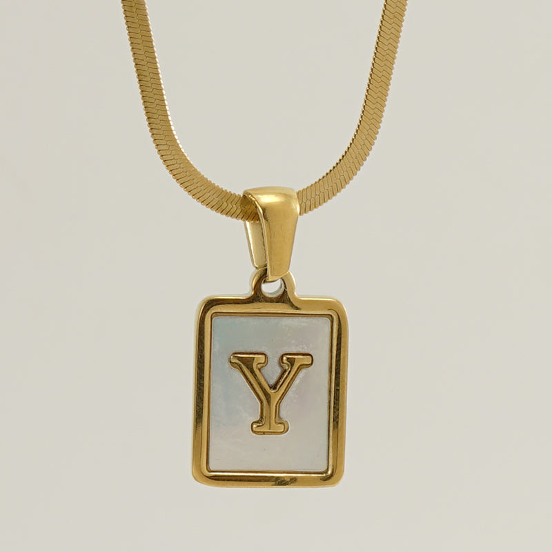 Casual French Style Letter Stainless Steel Plating Inlay Shell 18k Gold Plated Pendant Necklace