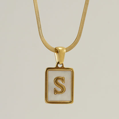 Casual French Style Letter Stainless Steel Plating Inlay Shell 18k Gold Plated Pendant Necklace