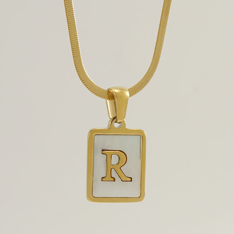 Casual French Style Letter Stainless Steel Plating Inlay Shell 18k Gold Plated Pendant Necklace