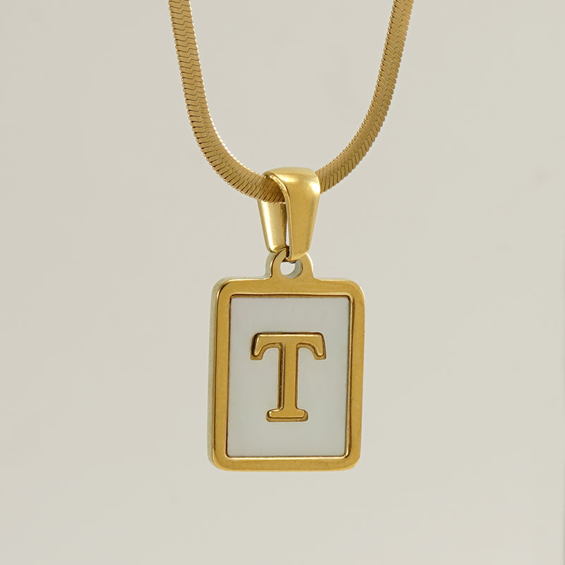 Casual French Style Letter Stainless Steel Plating Inlay Shell 18k Gold Plated Pendant Necklace