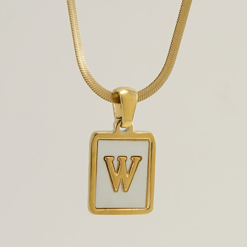 Casual French Style Letter Stainless Steel Plating Inlay Shell 18k Gold Plated Pendant Necklace