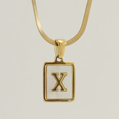 Casual French Style Letter Stainless Steel Plating Inlay Shell 18k Gold Plated Pendant Necklace