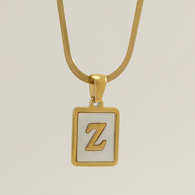 Casual French Style Letter Stainless Steel Plating Inlay Shell 18k Gold Plated Pendant Necklace