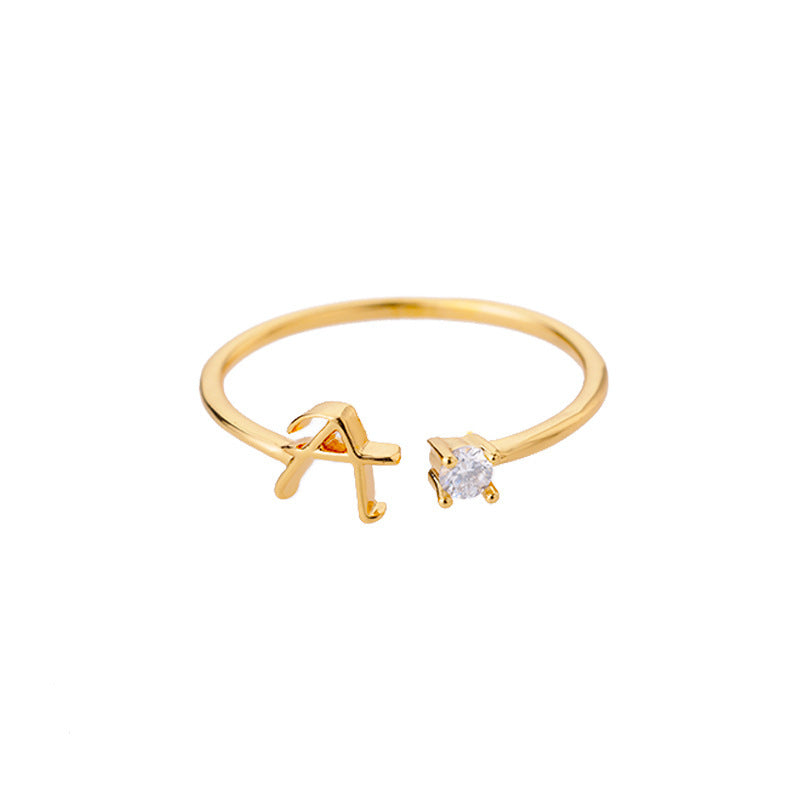 Ig Style Simple Style Letter Copper Plating Inlay Zircon 18k Gold Plated Open Ring