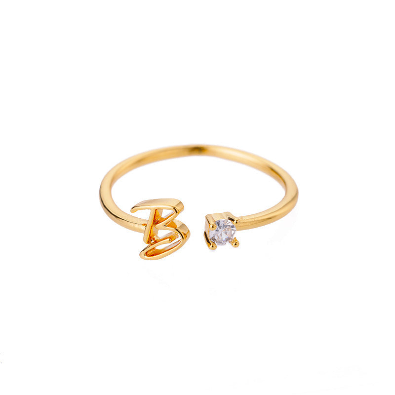 Ig Style Simple Style Letter Copper Plating Inlay Zircon 18k Gold Plated Open Ring