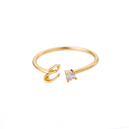 Ig Style Simple Style Letter Copper Plating Inlay Zircon 18k Gold Plated Open Ring