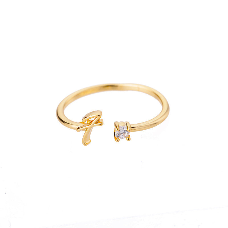 Ig Style Simple Style Letter Copper Plating Inlay Zircon 18k Gold Plated Open Ring