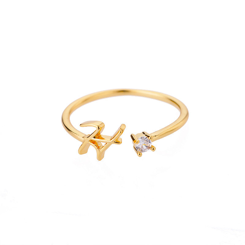 Ig Style Simple Style Letter Copper Plating Inlay Zircon 18k Gold Plated Open Ring