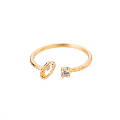 Ig Style Simple Style Letter Copper Plating Inlay Zircon 18k Gold Plated Open Ring