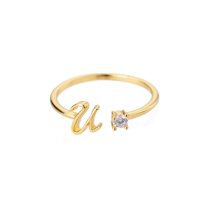 Ig Style Simple Style Letter Copper Plating Inlay Zircon 18k Gold Plated Open Ring