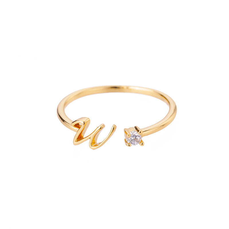 Ig Style Simple Style Letter Copper Plating Inlay Zircon 18k Gold Plated Open Ring