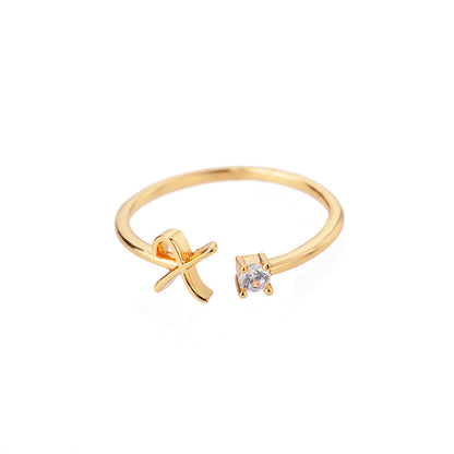 Ig Style Simple Style Letter Copper Plating Inlay Zircon 18k Gold Plated Open Ring