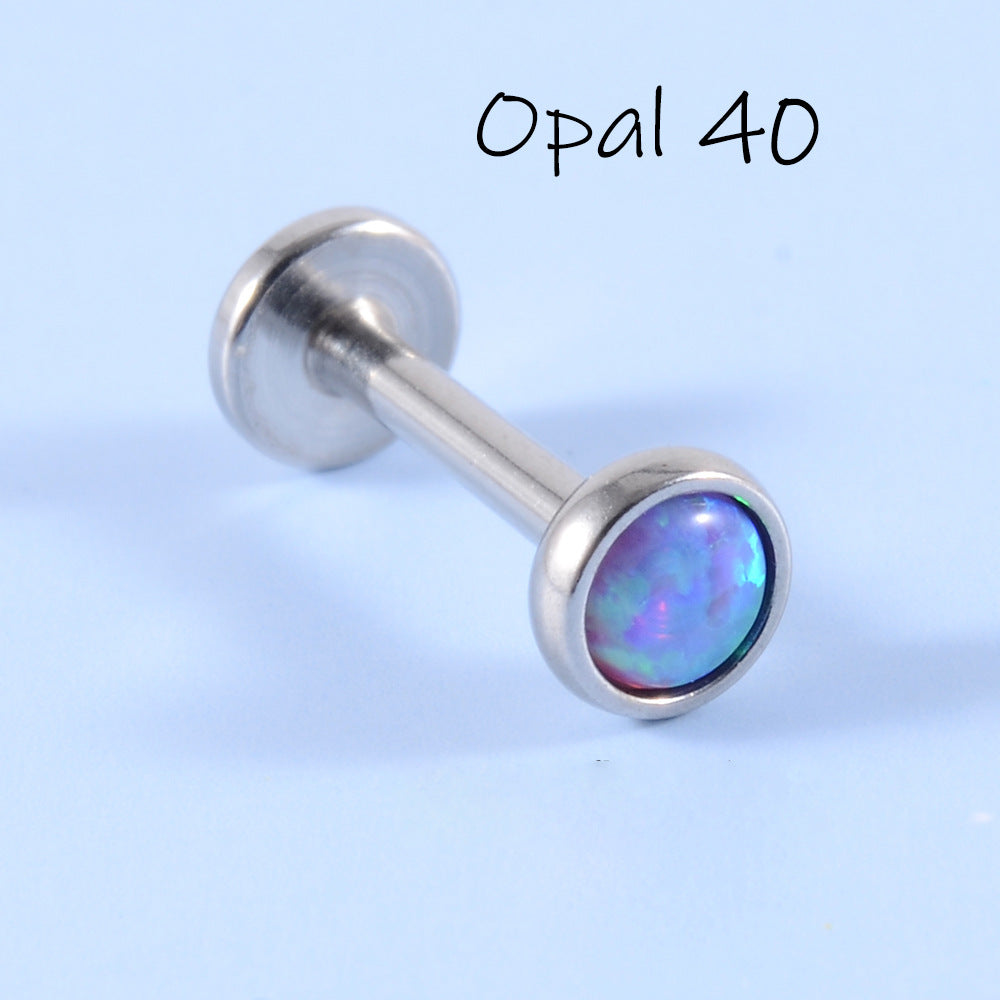 Simple Style Round Stainless Steel Artificial Gemstones Lip Stud Ear Studs In Bulk