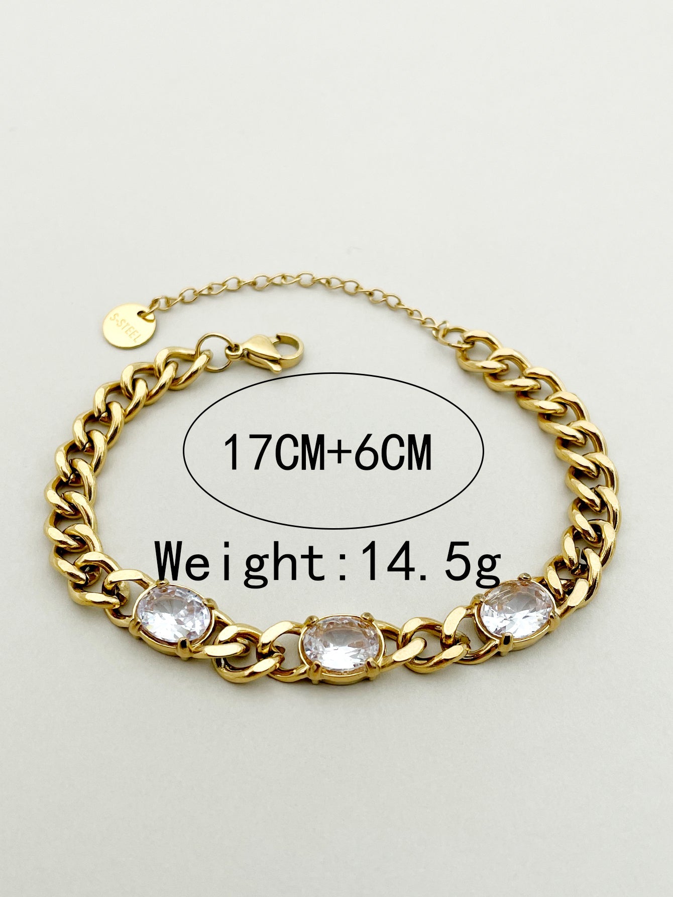 Lady Solid Color Stainless Steel Patchwork Plating Inlay Artificial Diamond Gold Plated Bracelets