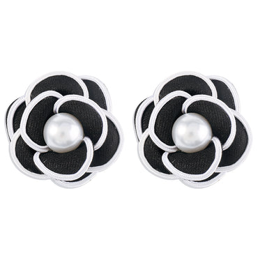 Elegant Vintage Style Lady Flower Imitation Pearl Cloth Women's Ear Studs