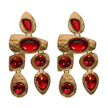 1 Pair Streetwear Water Droplets Inlay Alloy Artificial Gemstones Drop Earrings