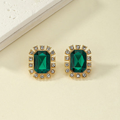 Retro Classic Style Commute Rectangle Alloy Plating Inlay Gem Zircon Women's Ear Studs