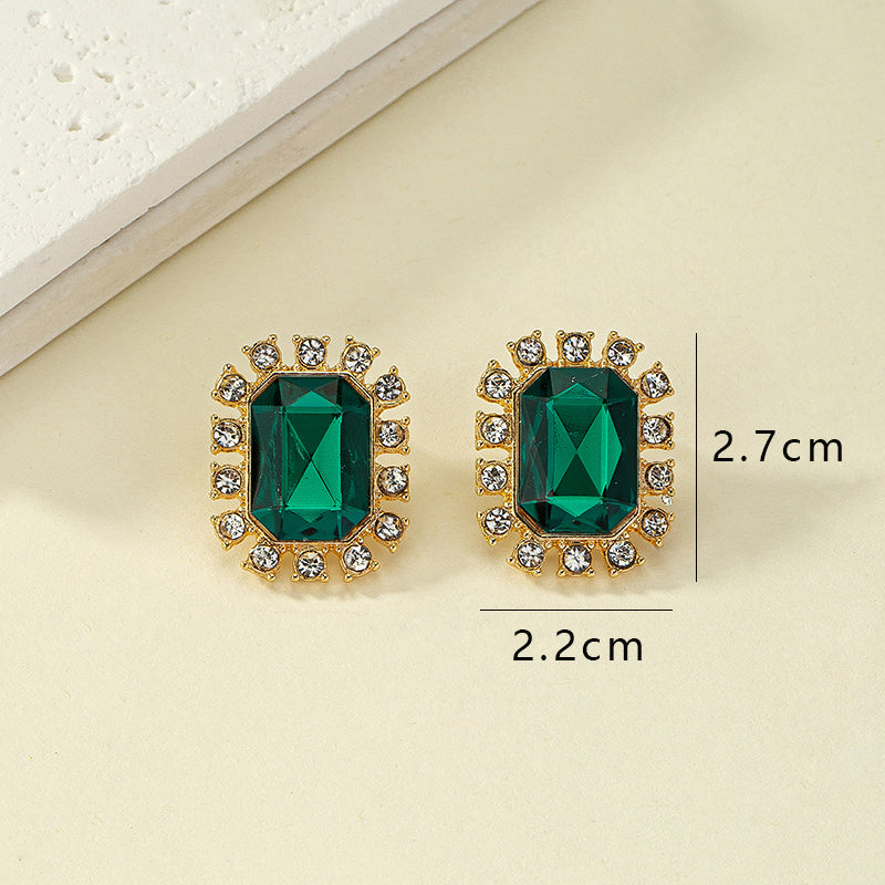 Retro Classic Style Commute Rectangle Alloy Plating Inlay Gem Zircon Women's Ear Studs